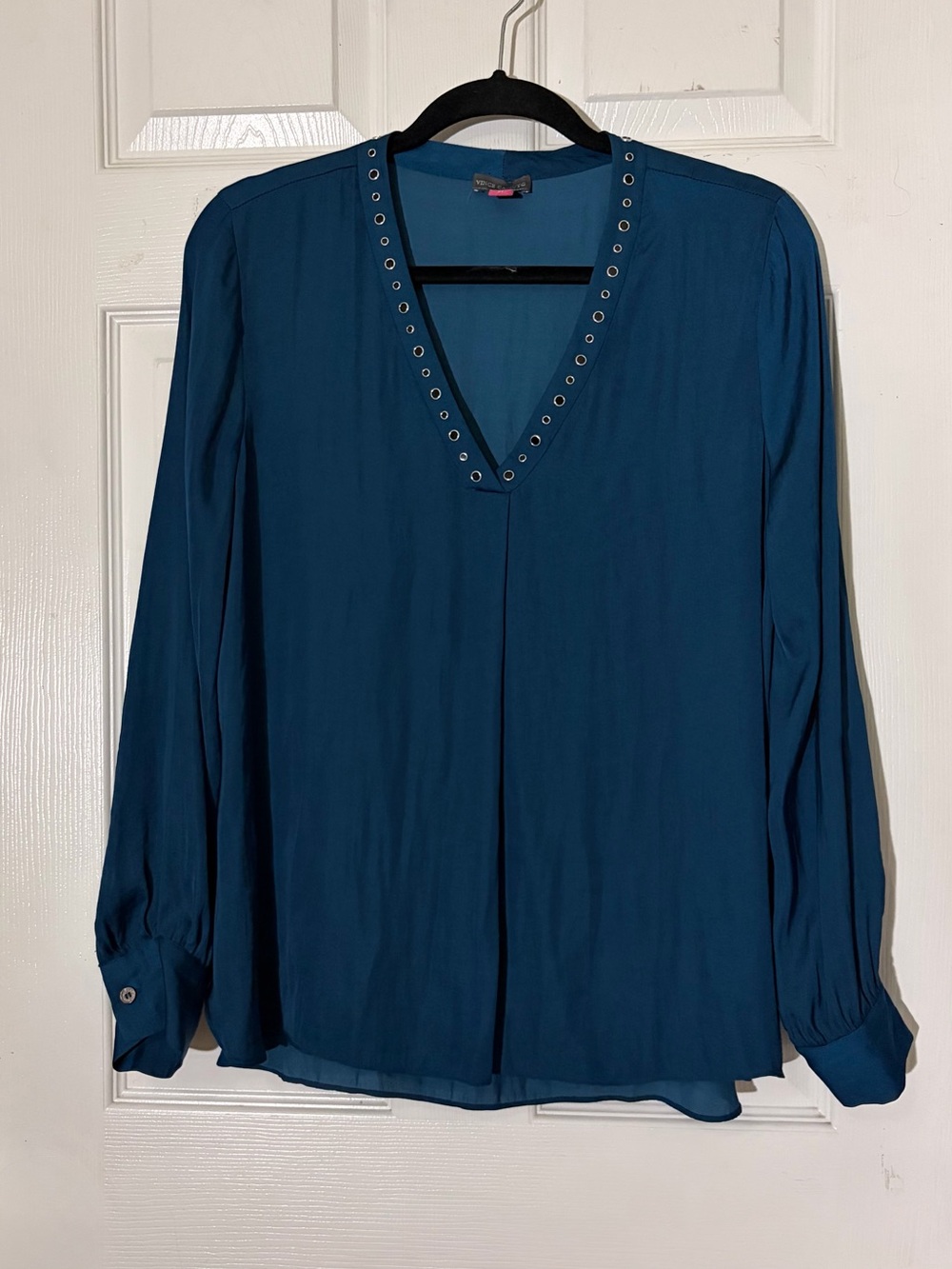 Vince Canuto Teal V-Neck Blouse - Women’s Long Sleeve Sz M